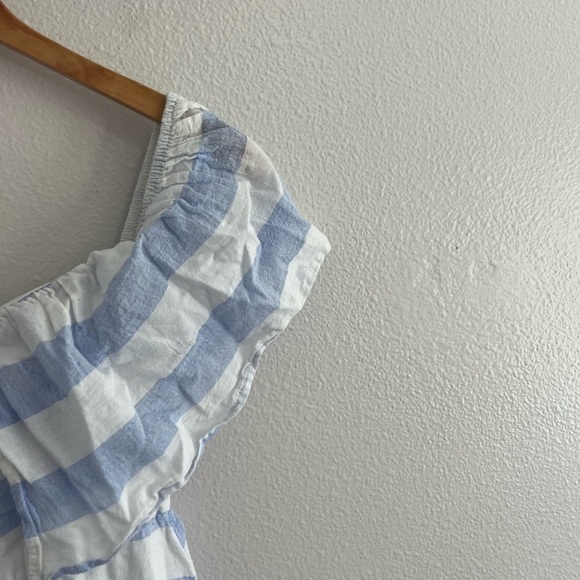 Lulus Off the Shoulder Transatlantic Voyage Blue Ivory Striped Midi Dress M - Picture 10 of 12